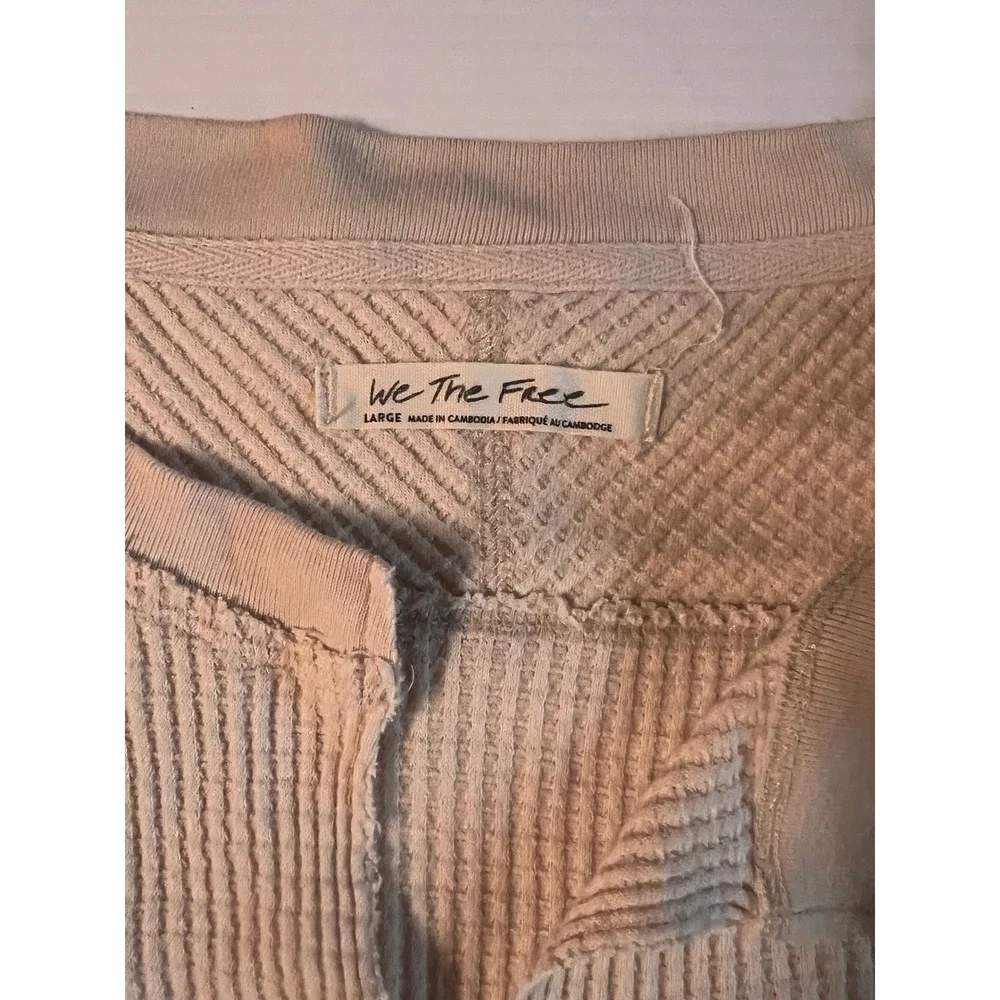 Free People We The Free Waffle Knit Henley Top Beige Mixed Media Thermal Large